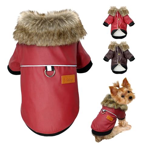 waterproof dog leather coat fur collar clothes winter dog jacket coat
