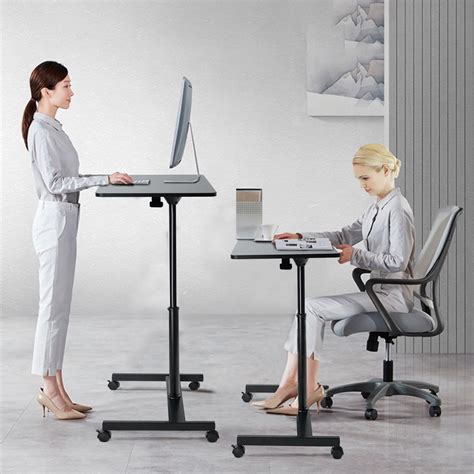 mobile sit stand desk adjustable height laptop desk cart ergonomic table small standing desk