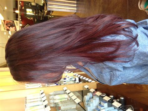 a red violet toned brunette created with aveda full spectrum permanent hair color permanent
