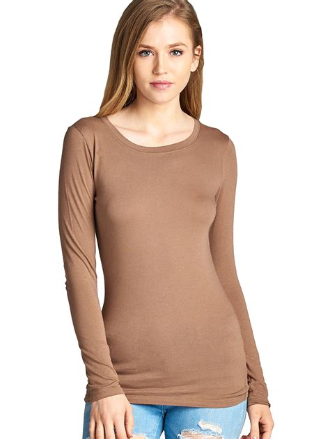 womens long sleeve  neck fitted top basic  shirts fast
