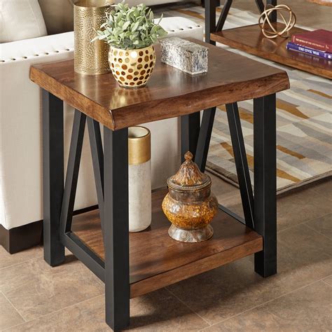 weston home rustic metal base  table  natural edge table top   shelf walmartcom