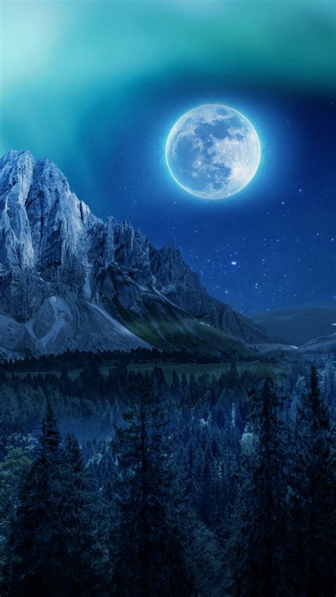 moon wallpaper  aurora borealis mountains winter