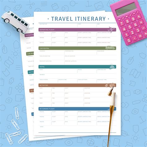 travel itinerary template printable