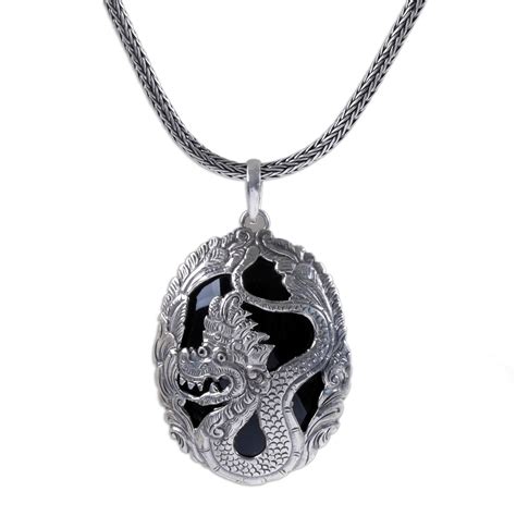 unicef market onyx  sterling silver dragon pendant necklace