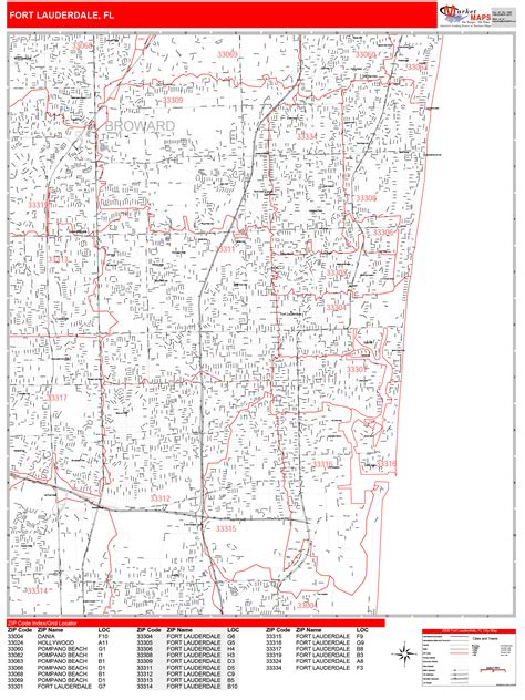 Fort Lauderdale Florida Zip Code Wall Map Red Line Style By Marketmaps