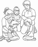 Praying Family Coloring Prayer Lds Line Four Children Their sketch template