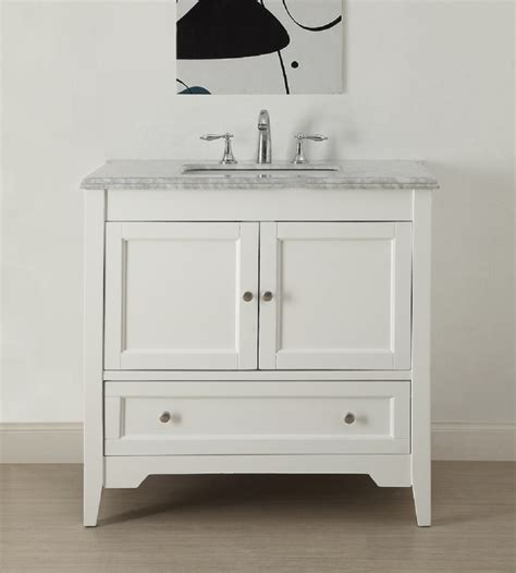 white shaker bathroom vanity  carrara marble top wx