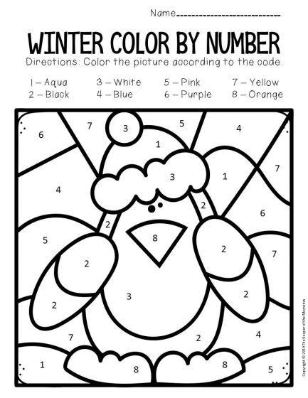 color  number winter preschool worksheets cute penguin seasons