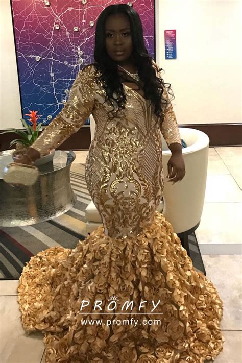 gold sequin   rose long sleeve  size dress promfy