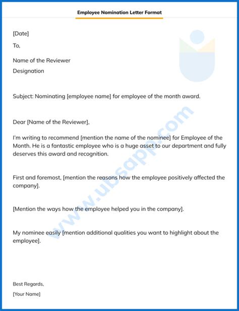 employee nomination letter format sample   write