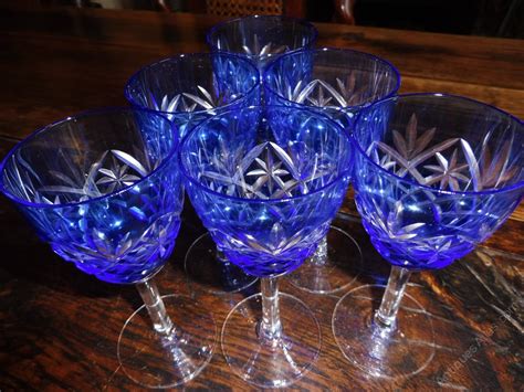 Antiques Atlas Set Of Six Blue Flashed Crystal Glasses