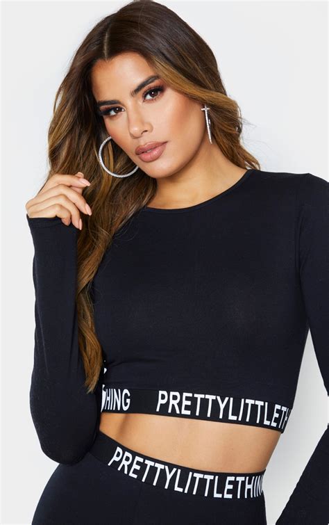 Prettylittlething Tall Black Long Sleeve Crop Top Prettylittlething