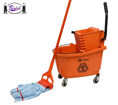 Mop Bucket With Side Press Wringer 35 Qt Orange Parish Supply