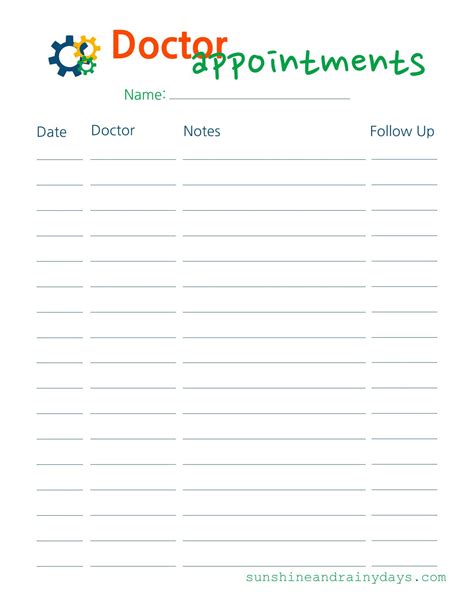 doctor appointments printable track  doctor visits