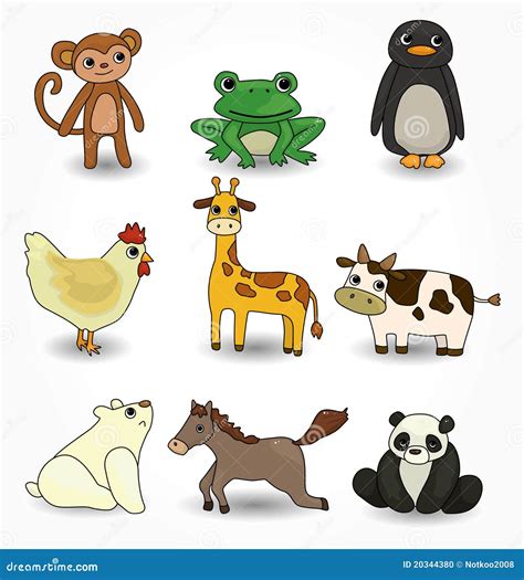 cartoon animal icons set stock photo image
