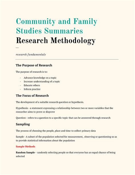 research methodology summary community  family studies summaries