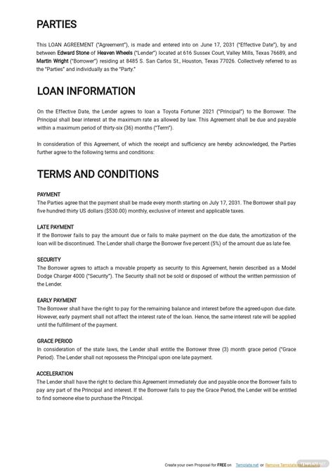 simple car loan agreement template   google docs word