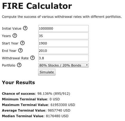 fire calculator find  chance  success  poor swiss