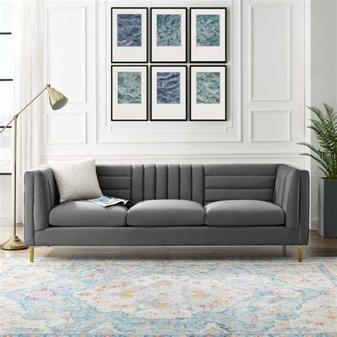 ingenuity channel tufted grey velvet sofa las vegas furniture store