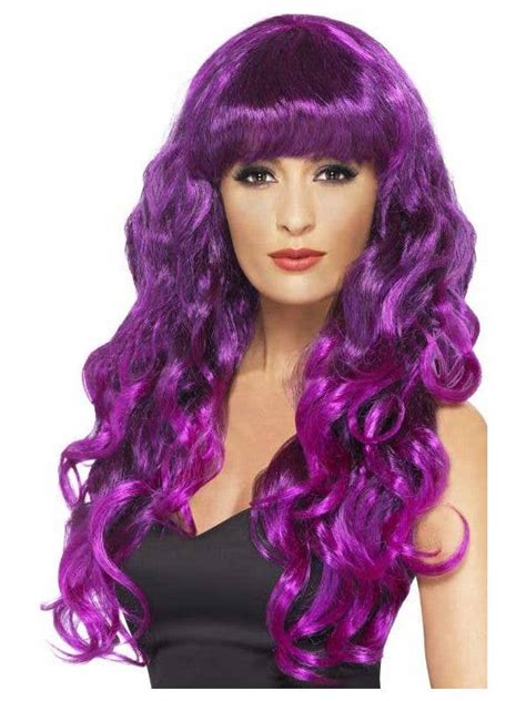 Purple And Black Curly Wig Glamour Siren Long Purple Wig