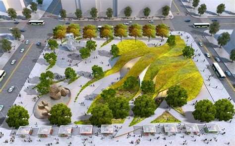 rolling green ribbons proposed   urban park  downtown la