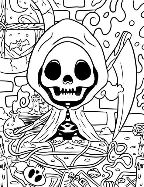 horror spooky gothic coloring page  adult stock illustration