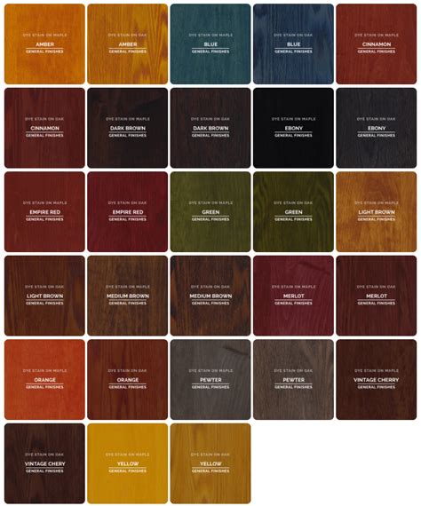 stain color chart  finish information