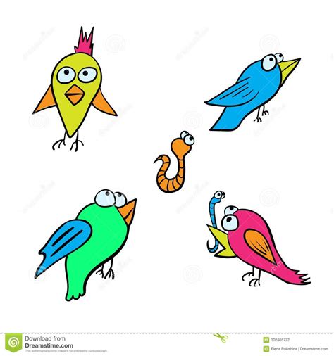 cartoon bird  worm birds set stock illustration illustration