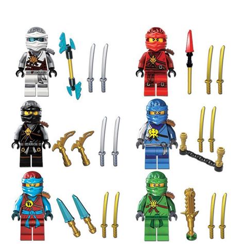 6pcs Zane Nya Lloyd With Swords Ninjago Lego Minifigure Toys