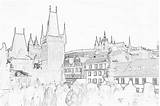 Prag Praga Skissar Skizze Schloss Abbozzo Slottet Fyrkantiga Gammala Illustrationen Vektoren sketch template