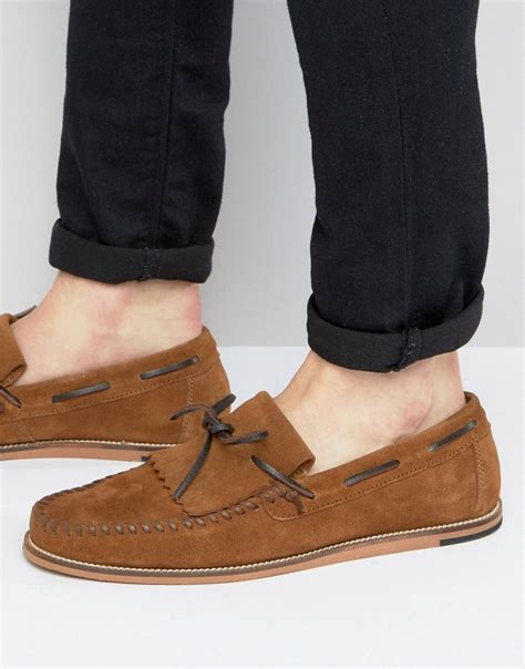 asos loafers  tan suede  fringe detail  natural sole  brown  men lyst