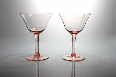 Pink Wine Glasses Optic Paneled Depression Glass Cocktail Glasses