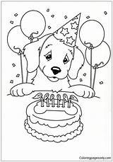 Birthday Puppy Happy Pages Party Cake Coloring Color Kids Coloringpagesonly sketch template