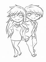 Anime Coloring Pages Cute Couple Kids sketch template