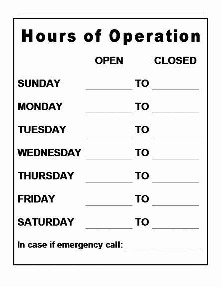 business hours sign template fresh business hours template word