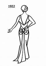 Fashion 1930s 1930 Gown Silhouettes History Line 1932 Drawing Silhouette Ball Drawings Clip Thirties Costume Clipart Evening Cliparts Sketch Bias sketch template
