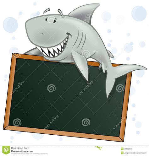 Cute Shark Character With Blank Sign Stock Vector Image