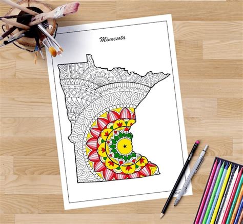 minnesota decorative map coloring pages  adults zentangle