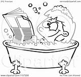 Girl Tub Newspaper Reading Bath Cartoon Clipart Coloring Happy Toonaday Outlined Vector Leishman Ron sketch template