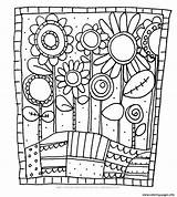 Adult Coloring Simple Flowers Pages Printable Color sketch template
