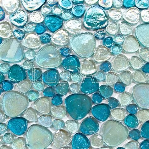 Iridescent Pebble Glass Mosaic Pool Tile Turquoise Blue Glass Mosaic