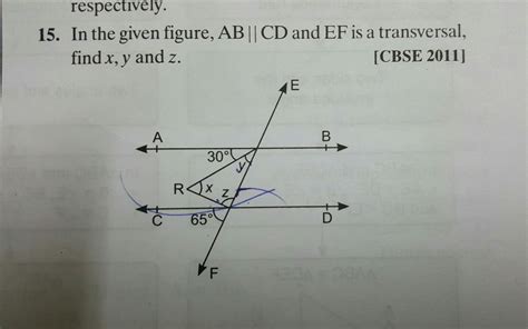 in fig ab is parallel to cd and ef is transversal find x y and z