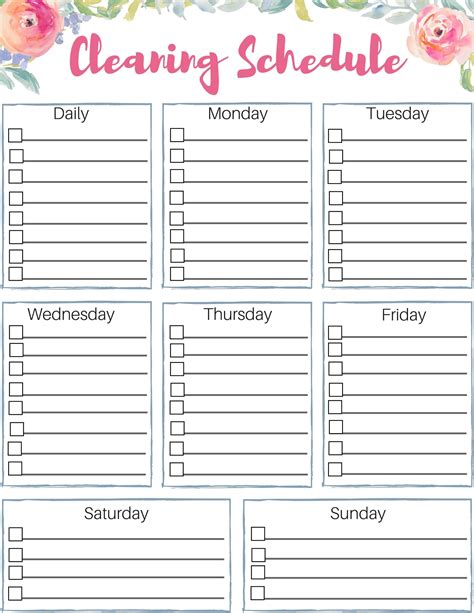 printable  editable cleaning schedule template printable templates