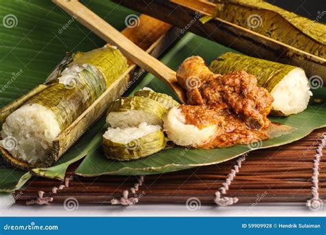 lemang stock photo image  garnish ketupat isolated