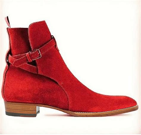 mens red high ankle jodhpur rounded buckle strap suede leather boots     storenvy