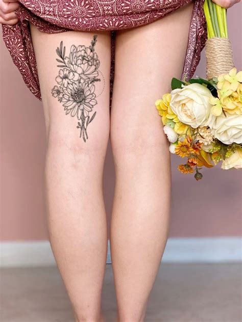 large floral temporary tattoo realistic black flower etsy tattoos