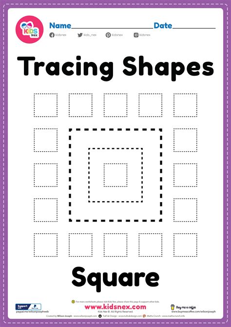 tracing square shapes worksheet  kindergarten  preschool kids