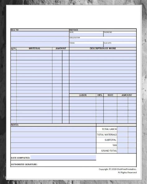 simple minimal editable invoice  labor template downloadable