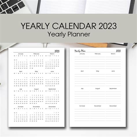 simple printable calendar yearly planner   page etsy australia