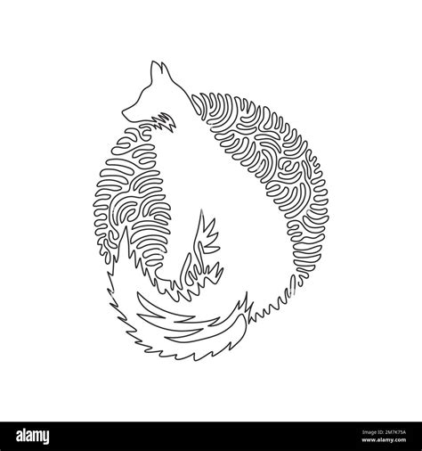 Continuous Curve One Line Drawing Of Cute Sitting Fox Abstract Art